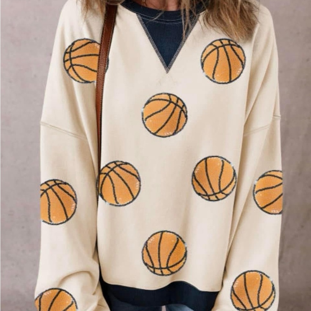 Basketball Print Cream Sweater